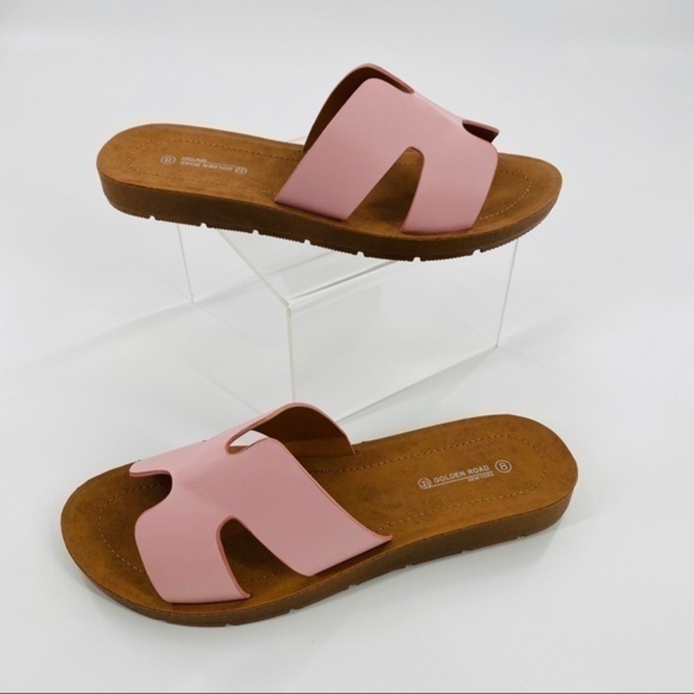 Pink Strap Slip On Suede Sandals